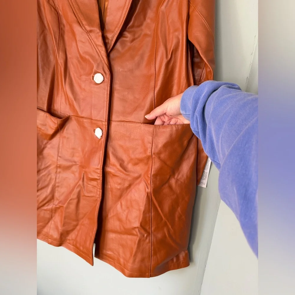 Chadwicks Genuine Leather Coat Chestnut Brown Vintage Inspired Size 6 Petite NWT - Picture 4 of 9